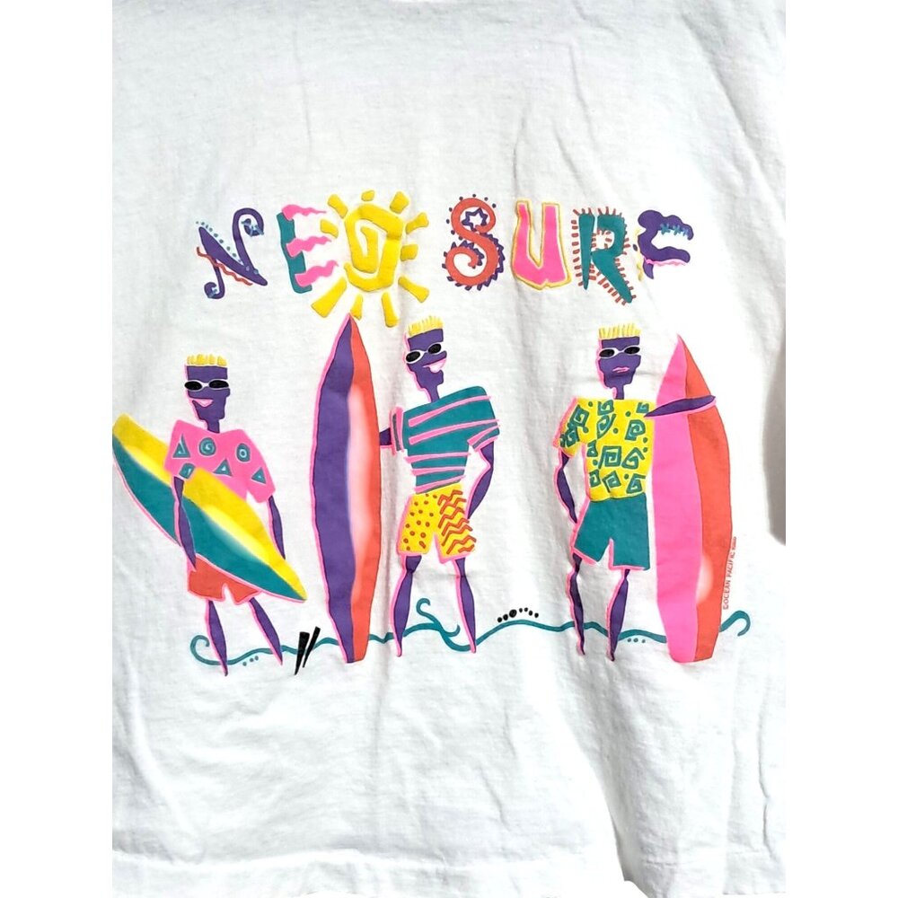 Vintage OP Womens Crop Top Neon Surfing 1989‎ Ocean Pacific Shirt Single Stitch